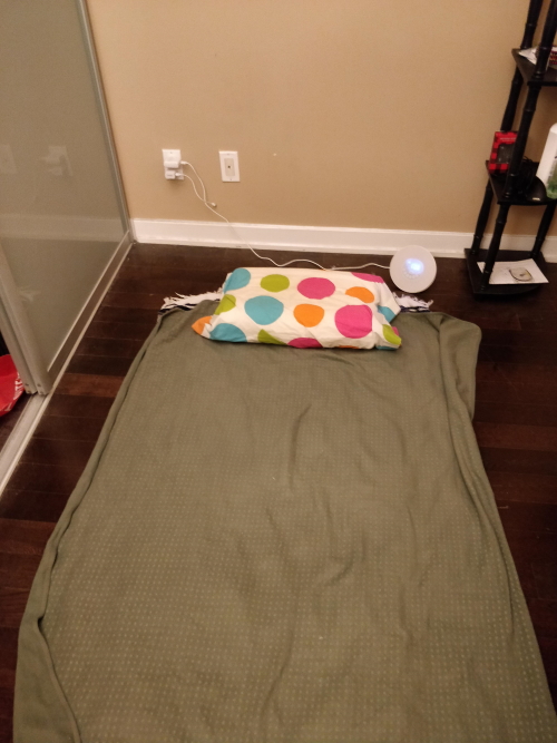 sleeping on a mat